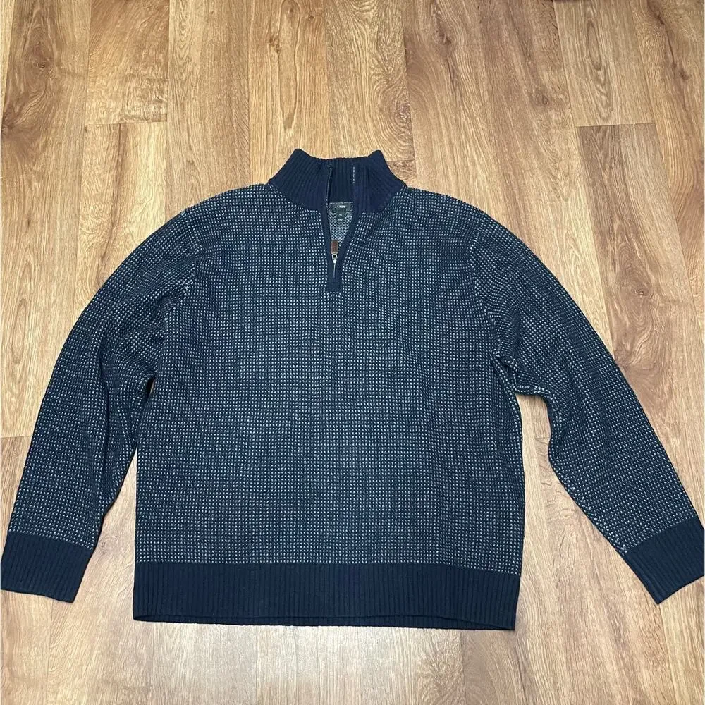 J.Crew Mens 100% Lambswool Quarter Zip Pullover Sweater Blue Size XL Warm